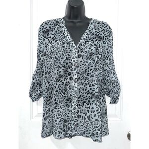 Vanity Sheer grey and black animal print blouse